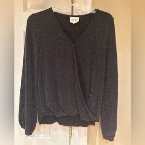 If By Sea Black Shimmer Faux Wrap Blouse Size Medium (Anthropologie)
